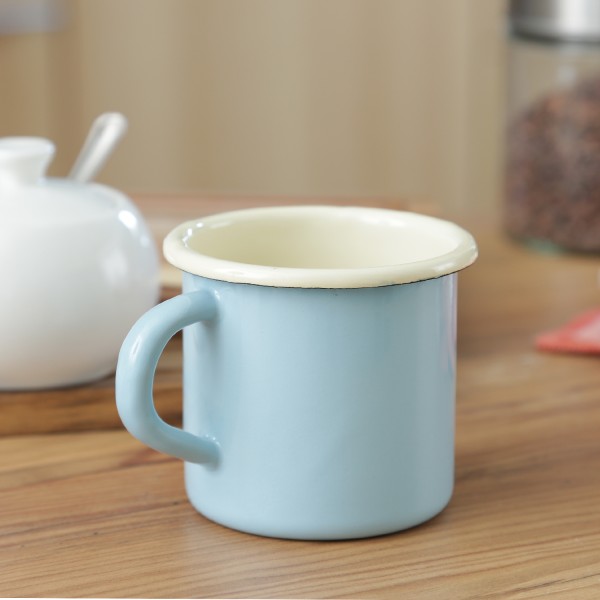 Krüger Becher - Blechbecher emailliert - D: 8cm - 0,35L - pastellblau, creme