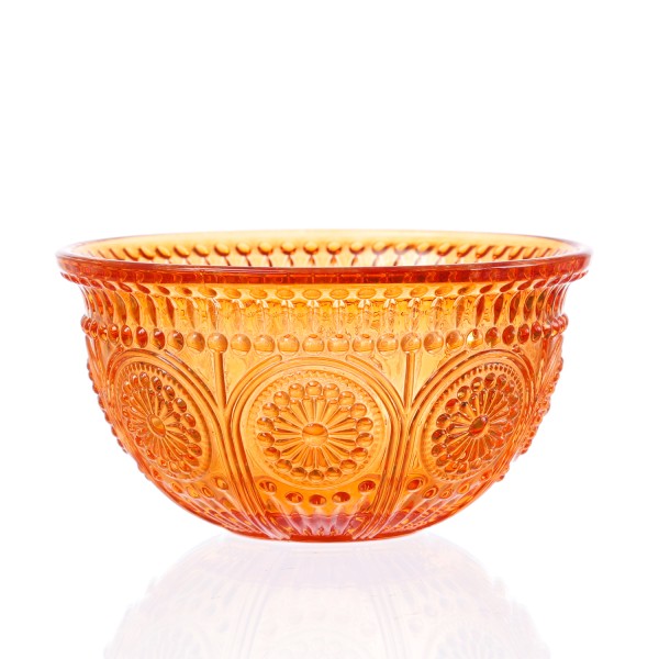 Glasschale Vintage mit Blumenmuster - Dessert/Snack Schüssel - D: 12,7cm - 210ml - Bohostil - orange