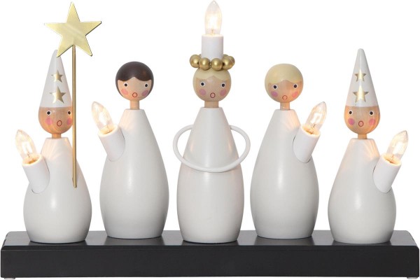 Fensterleuchter "Lucia Chor" - 5flammig - warmweiße Glühlampen - H: 22cm, L. 33cm - Weiß