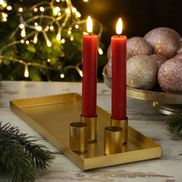 Stabkerzenhalter magnetisch - Kerzenständer für 4 Stabkerzen - Kerzentablett - 29x12cm - gold