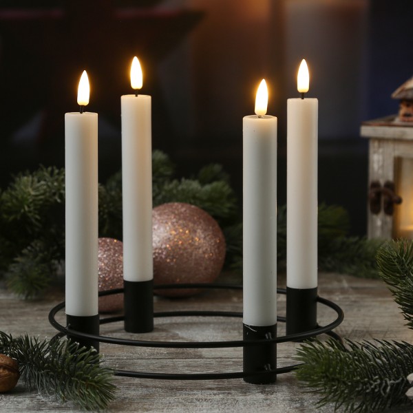 Stabkerzenhalter Adventskranz - Kerzenring für 4 Tafelkerzen - Kerzenständer - D: 20,5cm - schwarz