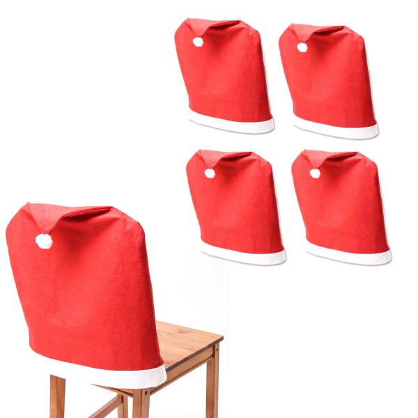 Stuhlhussen SANTA - Stuhlbezug als Weihnachtsmütze - L: 50cm - H: 60cm - rot - 4er Set