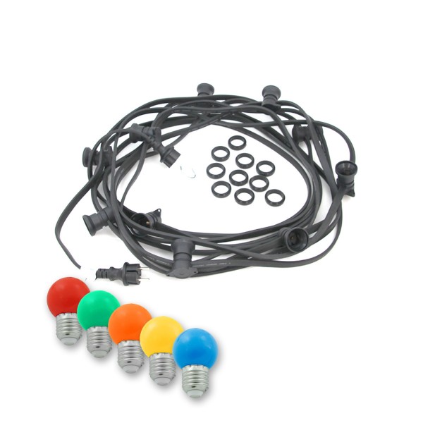 Illu-/Partylichterkette BLACKY 20m - Außenlichterkette schwarz - 20x E27 bunte LED Kugellampen