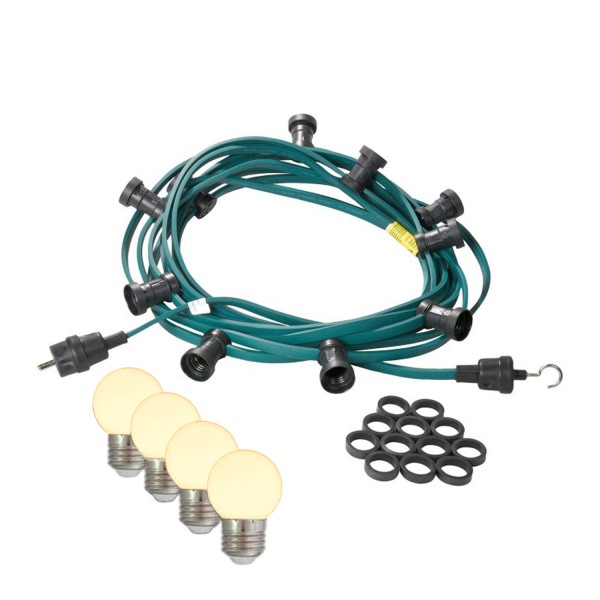 Illu-/Partylichterkette 5m - Außenlichterkette grün - Made in Germany 10 warmweiße LED Kugellampen