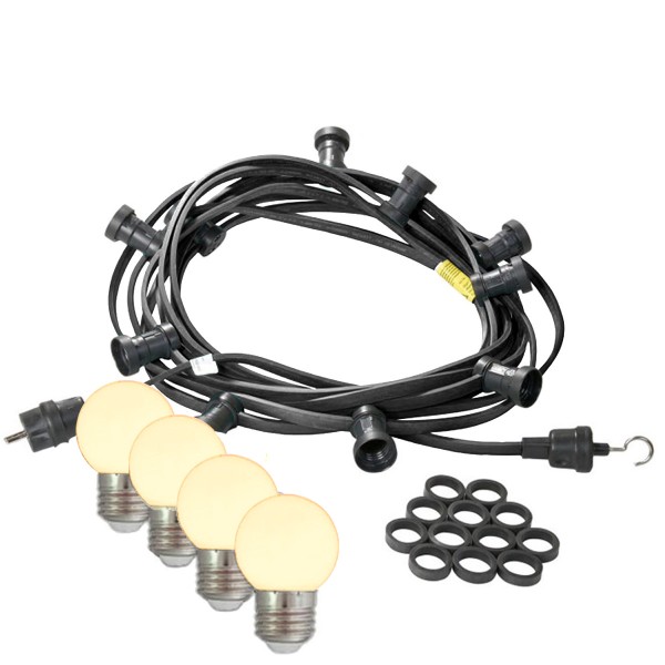 Illu-/Partylichterkette 10m - Außenlichterkette schwarz Made in Germany 20 warmweiße LED Kugellampen