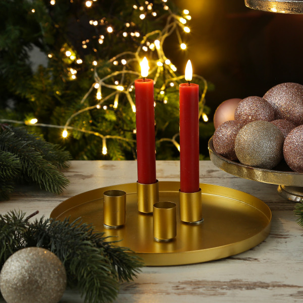 Stabkerzenhalter magnetisch - Kerzenständer für 4 Stabkerzen - Kerzentablett - D: 25cm - gold