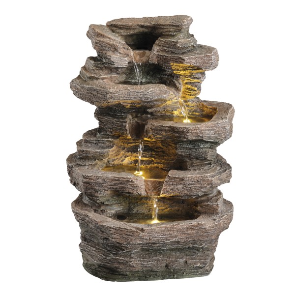 LED Brunnen Wasserfall - Gartenbrunnen - Polyresin - 3 warmweiße LED - H: 39cm - für Außen