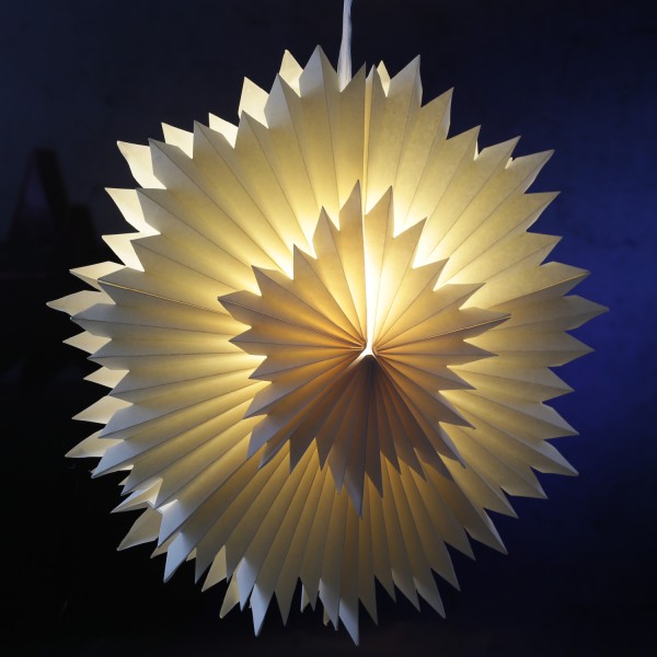 LED Papierstern EISBLUME - hängend - inkl. Kabel und LED Leuchtmittel - Timer - D: 60cm - weiß