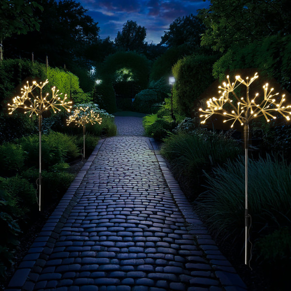 LED Gartenstecker Feuerwerk - Leuchtstäbe Pusteblumen - H: 80cm - 8Funkt./Fernb. - 3er Set schwarz