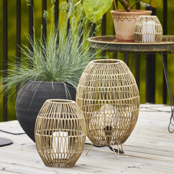 Dekoleuchte/Lampenschirm aus Rattan - D: 30cm, H: 46cm - für E27 Fassungen - outdoor - beige