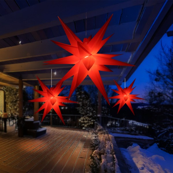 LED Weihnachtsstern 3D - Leuchtstern outdoor - 6 warmweiße LED - D: 60cm - Timer - mit Kabel - rot