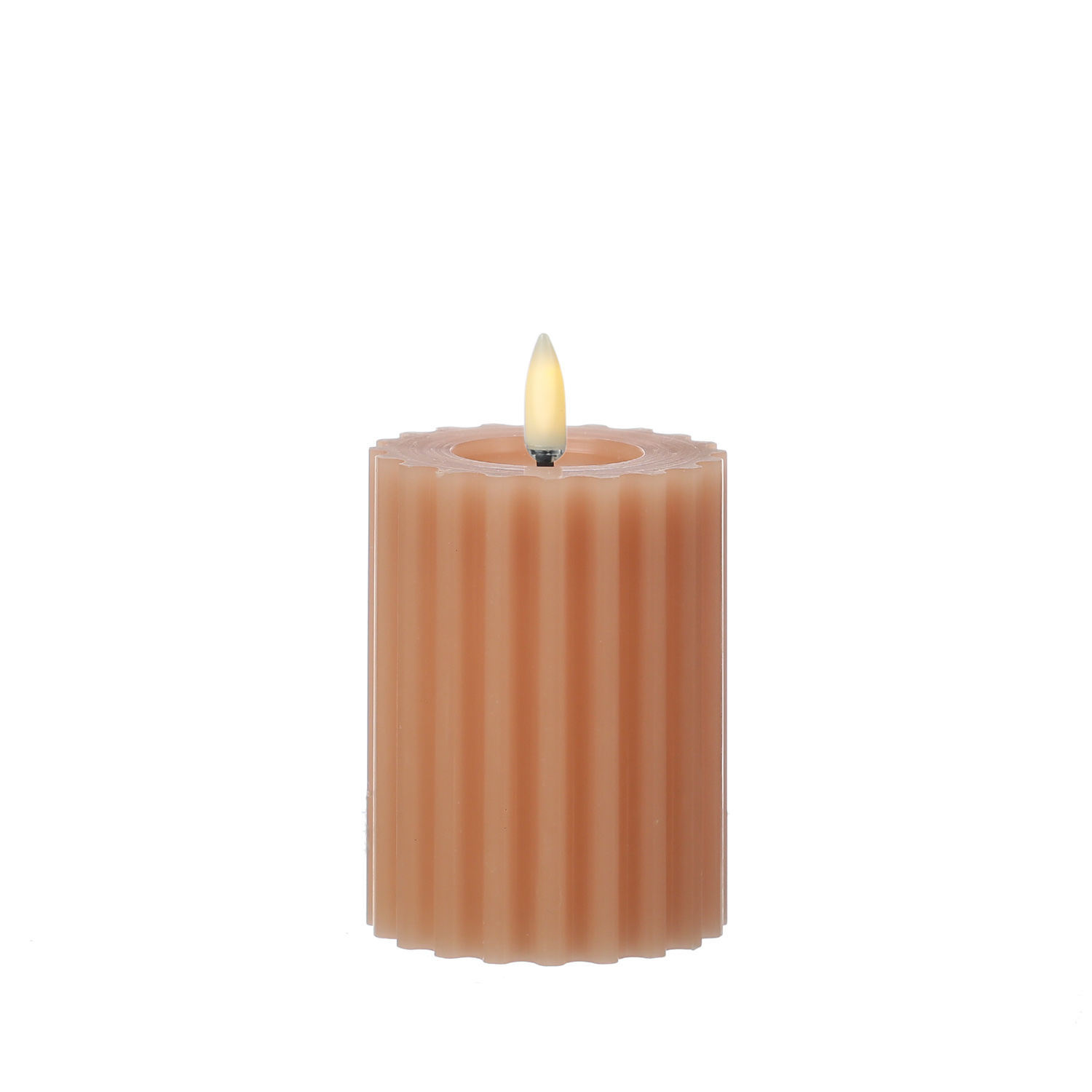 LED Kerze 7,5cm 12cm - - Echtwachs - D: 3D Home-And-Living - - H: - Timer - gerillt warmweiße altrosa | LIV Flamme