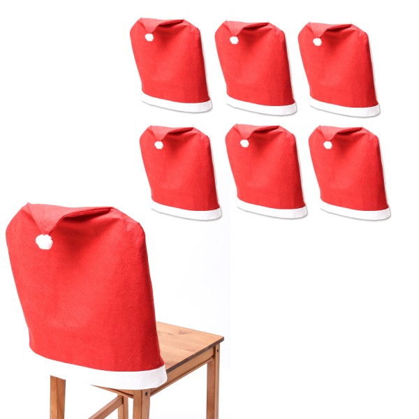 Stuhlhussen SANTA - Stuhlbezug als Weihnachtsmütze - L: 50cm - H: 60cm - rot - 6er Set