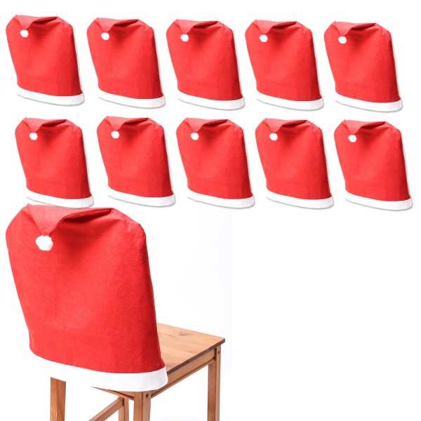 Stuhlhussen SANTA - Stuhlbezug als Weihnachtsmütze - L: 50cm - H: 60cm - rot - 10er Set