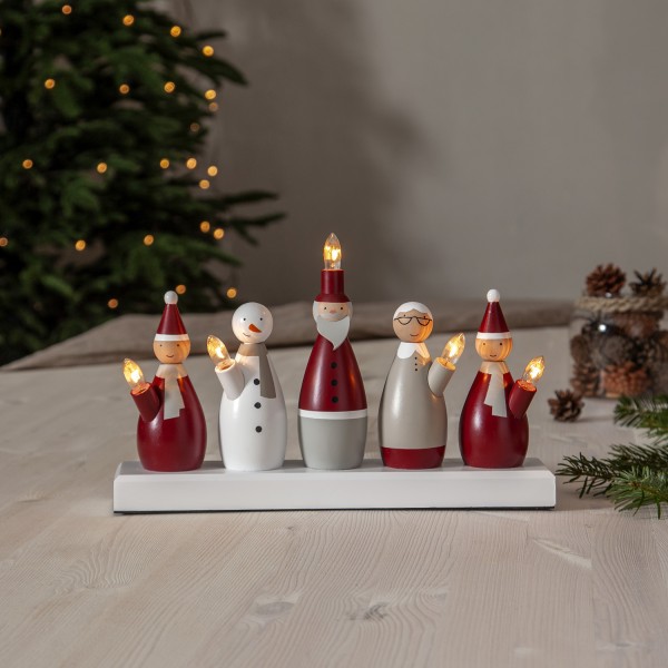 Fensterleuchter Weihnachtsmann - 5flammig - warmweiße E10 Glühlampen - H: 20,5cm, L: 33,5cm - rot